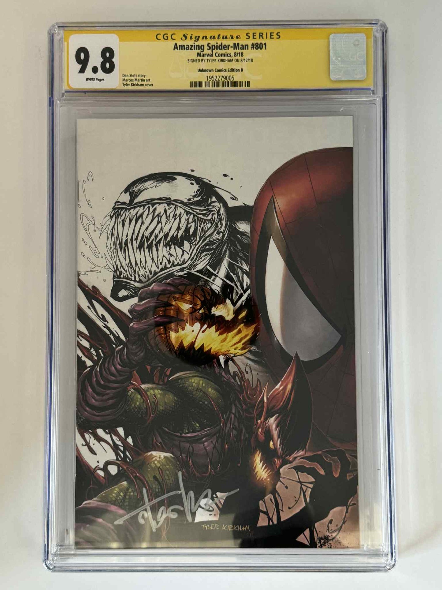 [Signed by Tyler Kirkham] Amazing Spider-Man #801 CGC 9.8 Yellow Label Exclusive Color Splash Var