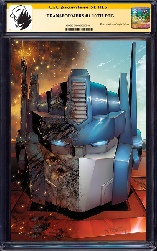 [SIGNED CGC 9.6+ YELLOW LABEL] Transformers #1 10th PTG Unknown Comics Tyler Kirkham Exclusive Virgin Var (06/2025)