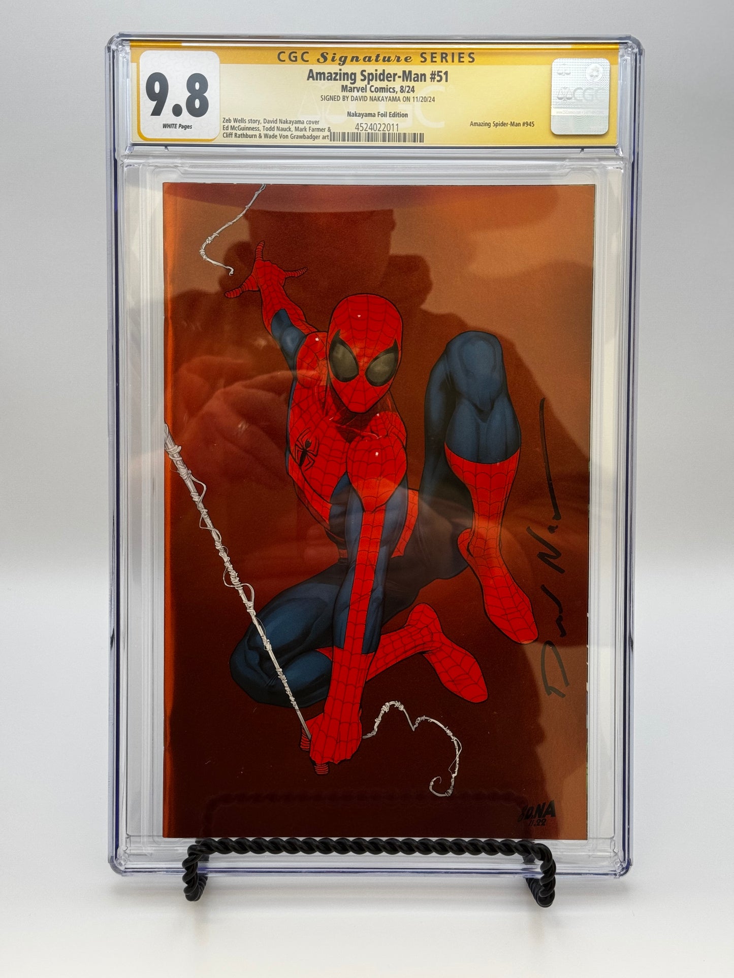 [SIGNED BY DAVID NAKAYAMA] [FOIL] AMAZING SPIDER-MAN #51 UNKNOWN COMICS DAVID NAKAYAMA EXCLUSIVE  VIRGIN VAR CGC [9.8 YELLOW LABEL] [IN STOCK]