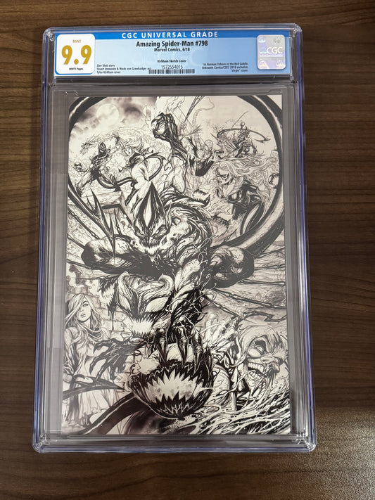 AMAZING SPIDER-MAN #798 TYLER KIRKHAM UNKNOWN COMICS EXCLUSIVE VIRGIN B&W CON VAR CGC 9.9 BLUE LABEL MINT [IN STOCK] 1ST APPEARANCE OF THE RED GOBLIN