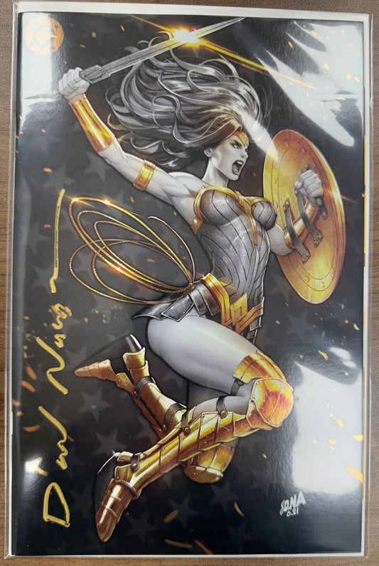 [SIGNED W/ COA] [FOIL] WONDER WOMAN #14 DAVID NAKAYAMA NYCC BLACK & GOLD EXCLUSIVE VIRGIN VAR [IN STOCK]