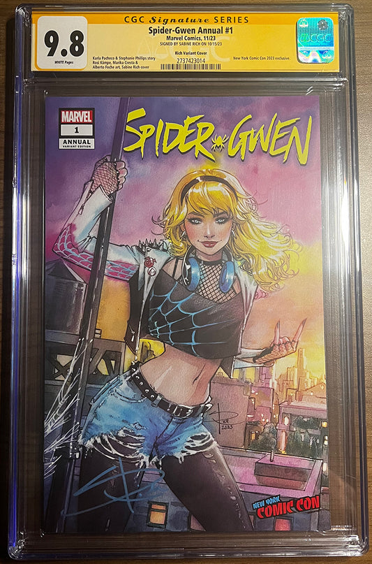 CGC 9.8 YELLOW LABEL SPIDER-GWEN ANNUAL NYCC UNKNOWN COMICS  SIGNED BY SABINE RICH (05/08/2024)